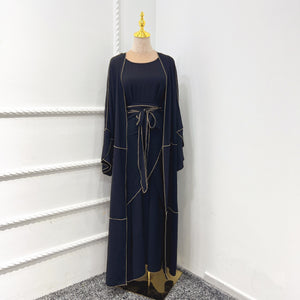 Women's Arabian Polyester Full Sleeves Three-Pieces Open Dress