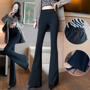 Women's Polyester High Waist Full Length Elastic Solid Pants