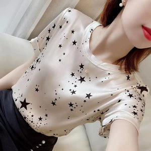 Women's O-Neck Pullover Short Sleeve Printed Pattern Blouse