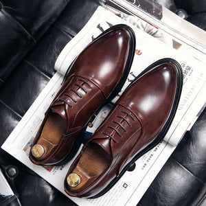 Men's Split Leather Pointed Toe Lace-Up Closure Formal Shoes