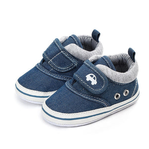 Baby's Cotton Plain Pattern Hook Loop Closure Anti-Slip Shoes
