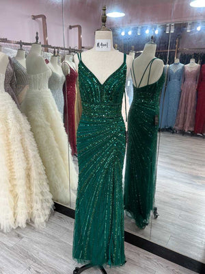 Women's Polyester Sparkling Tulle Beaded Crystals Slit Dress
