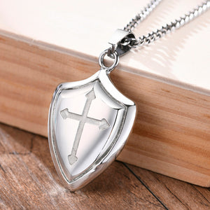 Men's Stainless Steel Metal Link Chain Shield Trendy Necklace