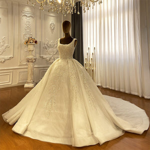 Women's Square Neck Sleeveless Lace Up Bridal Wedding Dress