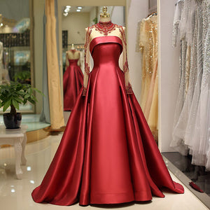 Women’s High Neck Polyester Full Sleeves Evening Party Dress