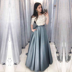 Women's Polyester Off Shoulder Satin Formal Party Two Piece Dress
