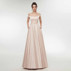Women's Polyester Off-Shoulder Floor-Length Formal Gown Dress