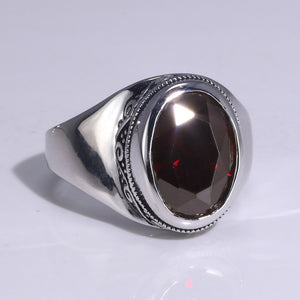Men's 100% 925 Sterling Silver Zircon Vintage Oval Pattern Ring
