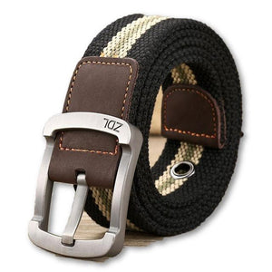 Men's Canvas Striped Pattern Square Alloy Pin Buckle Belts