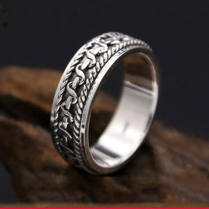 Men's 100% 925 Sterling Silver Round Engraved Wedding Vintage Ring