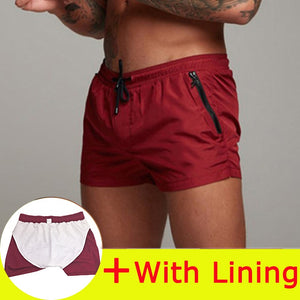 Men's Elastic Drawstring Waist Quick-Dry Zip Pocket Beachwear Shorts