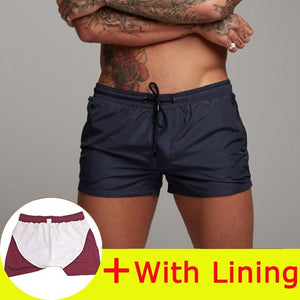 Men's Elastic Waist Quick-Dry With Mesh Lining Zip Pocket Beach Shorts