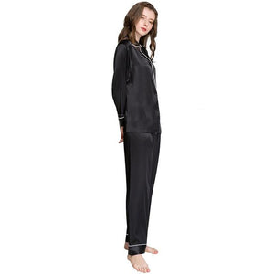 Women's Silk Long Sleeve Button Shirt With Pant Nightwear Set