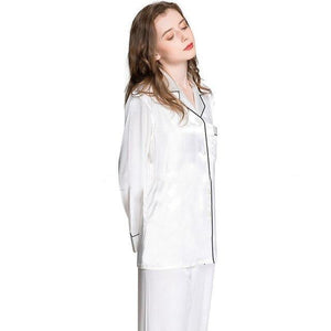 Women's Silk Long Sleeve Button Shirt With Pant Nightwear Set