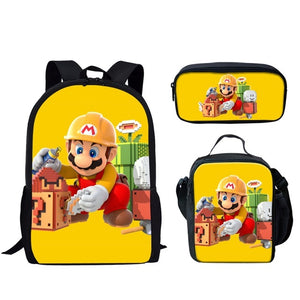 Kid's Patchwork Large Capacity Double Zipper Backpack Pouch Set