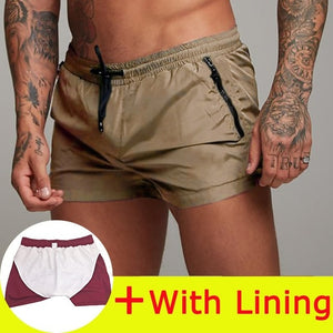 Men's Elastic Waist Quick-Dry With Mesh Lining Zip Pocket Beach Shorts