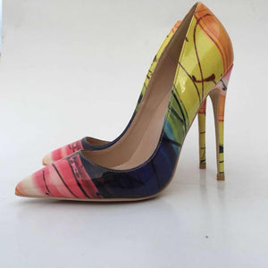 Women's Print Leather Pointed Toe Slip-On Thin High Heel Shoe