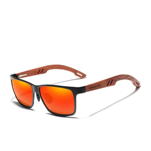 Men's Light Colorful Polarized Lens Wooden Frame Rimless Sunglasses