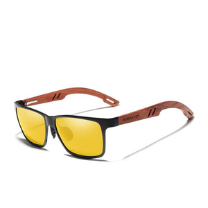Men's Light Colorful Polarized Lens Wooden Frame Rimless Sunglasses