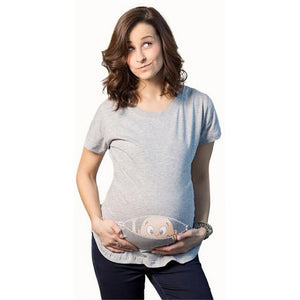 Women's Round Neck Short Sleeve Maternity Wear T-Shirt