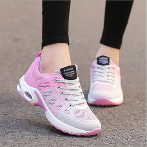 Women's Round Toe Mesh Striped Cross Lace-Up Sport Sneakers