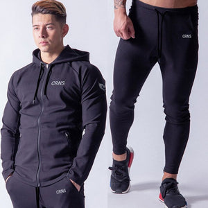Men's Long Sleeve Hooded Zipper Jacket With Pants Workout Set