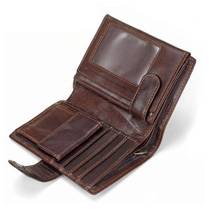 Men's Genuine Leather Inner Card Holder Hasp Closure Bifold Wallets