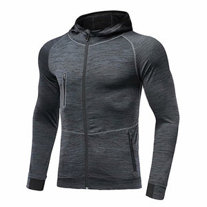 Men's Long Sleeve Plain Compression Zipper Hooded Workout Jacket
