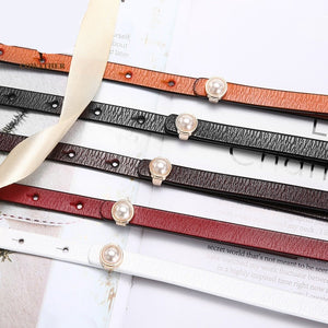 Women's Thin Leather Plain Strap Pin Buckle Closure Waist Belt