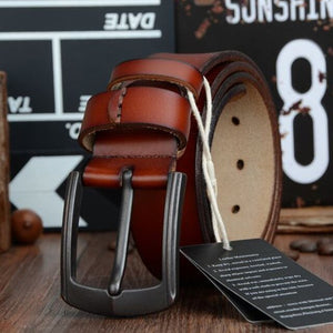 Men's Genuine Leather Plain Strap Pin Buckle Closure Belts