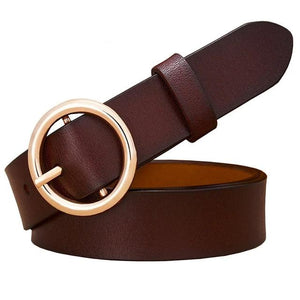 Women's Genuine Leather Strap Round Alloy Pin Buckle Closure Belts