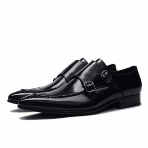 Men's Genuine Leather Pointed Toe Buckle Strap Slip-On Formal Shoe