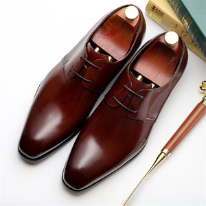 Men's Pointed Toe Shiny Leather Surface Lace Up Formal Shoes