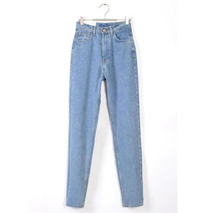 Women's High Waist Plain Button Zipper Side Pocket Denim Jeans