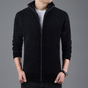 Men's Mandarin Collar Long Sleeve Plain Zipper Knitwear Jacket