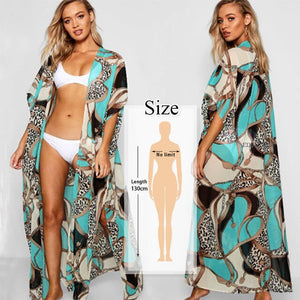 Women's Open Stitch Flare Sleeve Floral Print Beach Split Cover Up