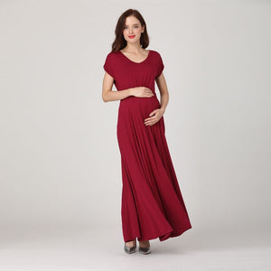 Women's Round Neck Short Sleeve Plain Breastfeeding Slit Dress