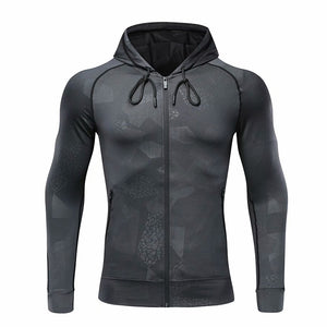 Men's Long Sleeve Compression Zipper Drawstring Hooded Jacket