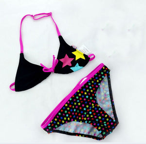 Kid's V-Neck Spaghetti Strap Print Quick-Dry Swimwear Bikini Set