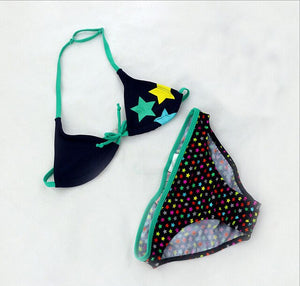 Kid's V-Neck Spaghetti Strap Print Quick-Dry Swimwear Bikini Set