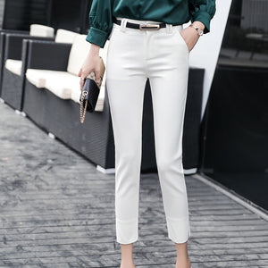 Women's High Waist Plain Button Zipper Side Pocket Formal Pants
