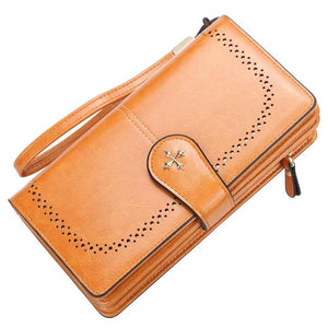Women's Leather Open Pocket Zipper & Hasp Long Wristlet Purses