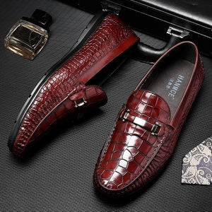 Men's Genuine Leather Linen Round Toe Slip-On Formal Shoe