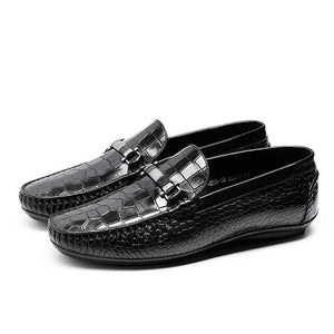 Men's Genuine Leather Linen Round Toe Slip-On Formal Shoe