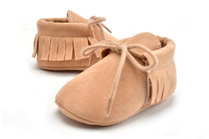 Baby's Round Toe Fringe Pattern Lace Up Anti Slip Shoes