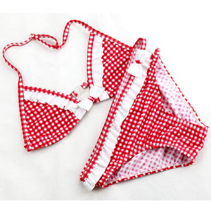 Kid's V-Neck Spaghetti Strap Polka Dot Print Quick-Dry Bikini Set