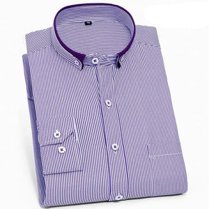 Men's Mandarin Collar Long Sleeves Striped Pattern Button Pocket Shirt