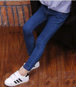 Kid's Low Elastic Waist Plain Ankle-Length Pocket Slim Denim Jeans