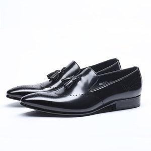 Men's Genuine Leather Pointed Toe Elastic Slip-On Formal Shoe
