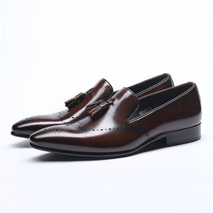 Men's Genuine Leather Pointed Toe Elastic Slip-On Formal Shoe